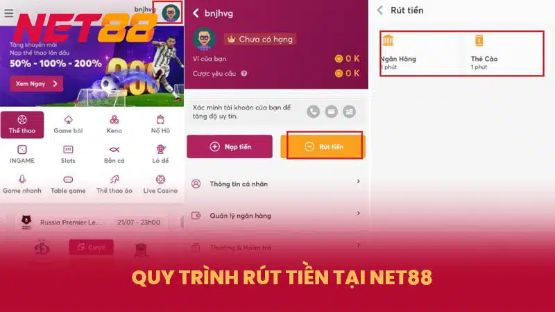 Quy trình rút tiền tại NET88